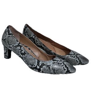 Vionic Mia Snake Print Block Pump Heels Size 11 Black White Leather Shoes Work